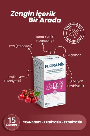 FLORAMİN TURNA YEMİŞİ D-MANNOZ PREBİYOTİK VE PROBİYOTİK İÇEREN TAKVİYE EDİCİ GIDA