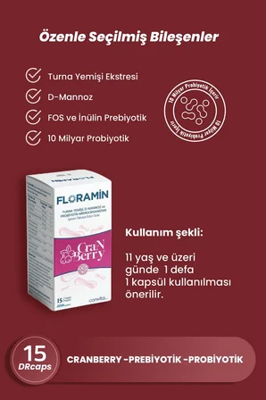 FLORAMİN TURNA YEMİŞİ D-MANNOZ PREBİYOTİK VE PROBİYOTİK İÇEREN TAKVİYE EDİCİ GIDA