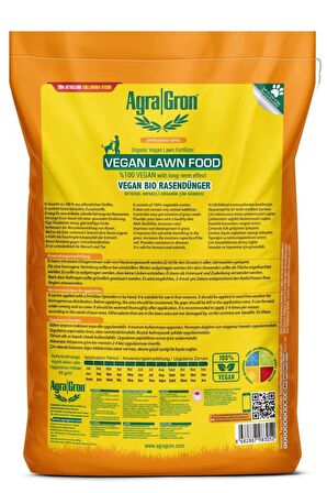 AGRAGRON VEGAN LAWN FOOD ÇİM GÜBRESİ TOZ FORM 20 KG