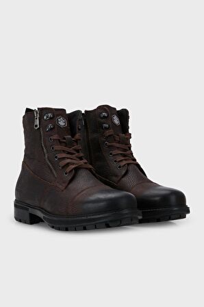 Lumberjack Ramones 1Pr Yuvarlak Burun Kısa Topuk Bağcıklı Outdoor Haki Askeri Bot Deri