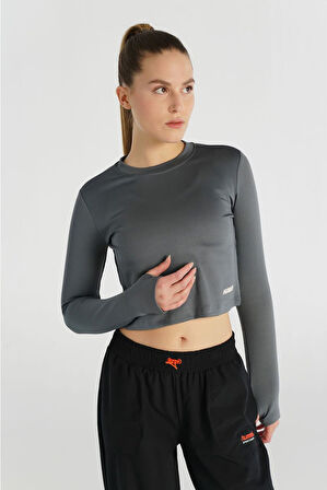 Kadın Hml Dolby Crop Uzun Kol T-Shirt - Gri | L