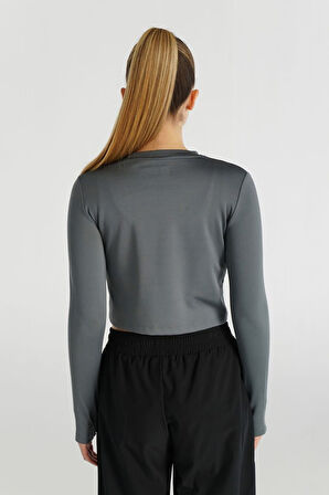 Kadın Hml Dolby Crop Uzun Kol T-Shirt - Gri | L