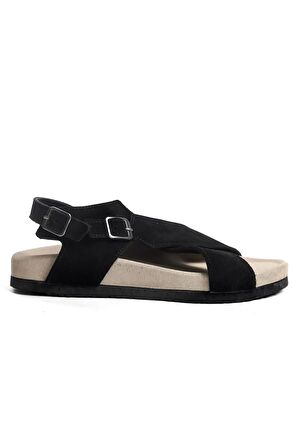 Zeyn 7541C Kadın Hakiki Deri Düz Sandalet Siyah