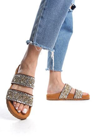 Zeyn 7866S Kadın Hakiki Deri Düz Terlik Taba