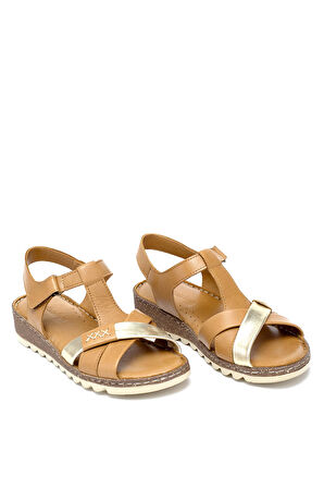 Elit Rhm207 Kadın Hakiki Deri Ortopedik Düz Sandalet Taba