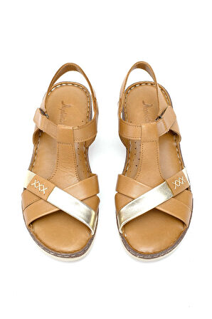 Elit Rhm207 Kadın Hakiki Deri Ortopedik Düz Sandalet Taba