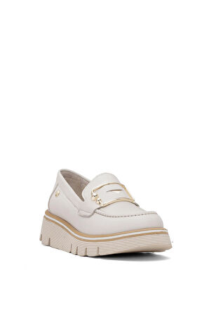 Mammamia D25YA-3760 Kadın Hakiki Deri Casual Ayakkabı Krem
