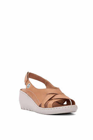 Mammamia D25YS-2510 Kadın Hakiki Deri Dolgu Topuk Sandalet Taba