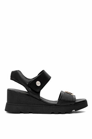 Mammamia D25YS-2995 Kadın Hakiki Deri Dolgu Topuk Sandalet Siyah