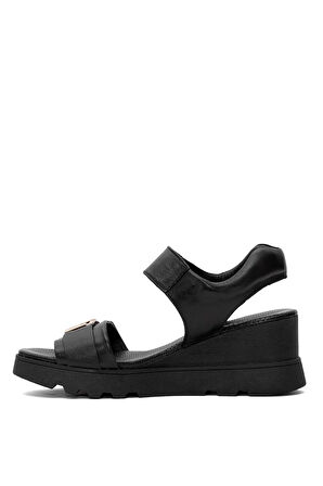 Mammamia D25YS-2995 Kadın Hakiki Deri Dolgu Topuk Sandalet Siyah