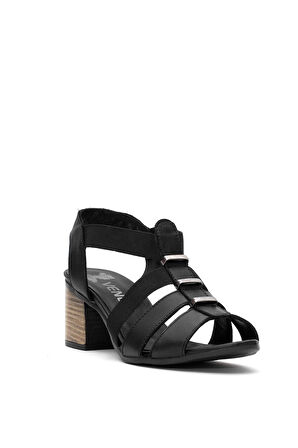 Venüs 1857227Y Kadın Hakiki Deri Topuklu Sandalet Siyah