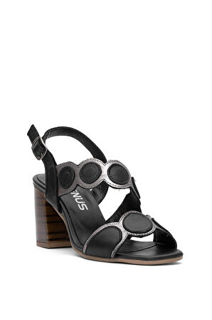 Venüs 2108513Y Kadın Hakiki Deri Topuklu Sandalet Siyah