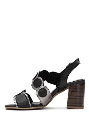 Venüs 2108513Y Kadın Hakiki Deri Topuklu Sandalet Siyah