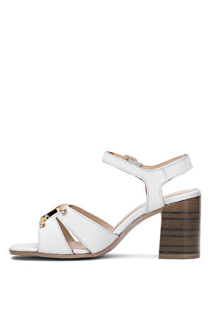 Venüs 2108520Y Kadın Hakiki Deri Topuklu Sandalet Beyaz