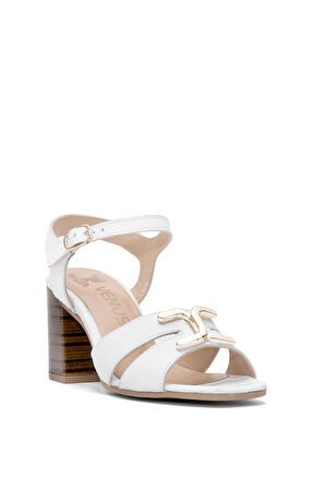 Venüs 2108520Y Kadın Hakiki Deri Topuklu Sandalet Beyaz