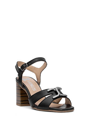 Venüs 2108520Y Kadın Hakiki Deri Topuklu Sandalet Siyah