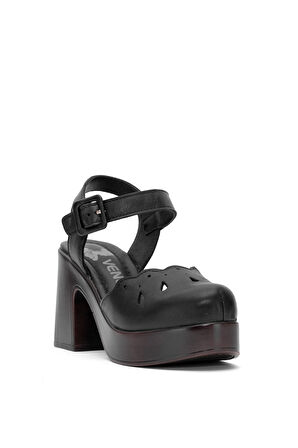 Venüs 2217001Y Kadın Hakiki Deri Topuklu Sandalet Siyah