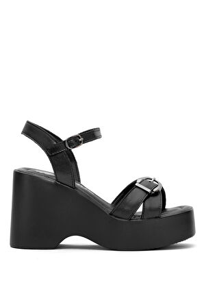 Venüs 2311531Y Kadın Hakiki Deri Dolgu Topuk Sandalet Siyah