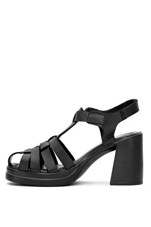 Venüs 2413401Y Kadın Hakiki Deri Topuklu Sandalet Siyah