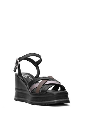 Venüs 2510902Y Kadın Hakiki Deri Dolgu Topuk Sandalet Siyah