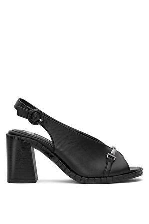 Venüs 2511902Y Kadın Hakiki Deri Topuklu Sandalet Siyah