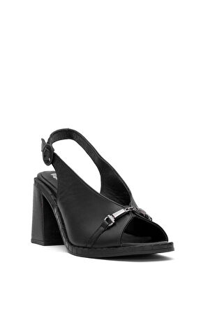 Venüs 2511902Y Kadın Hakiki Deri Topuklu Sandalet Siyah