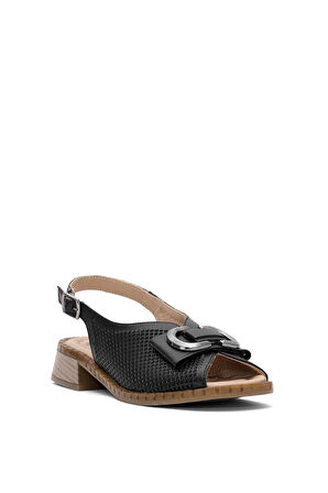 Venüs 2512003Y Kadın Hakiki Deri Topuklu Sandalet Siyah