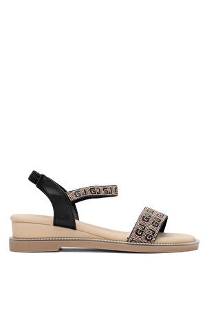 Guja 25Y346-3 Kadın Taşlı Düz Sandalet Siyah