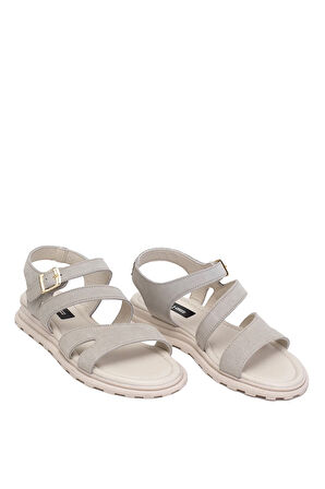 Elit Rhea Kadın Hakiki Deri Düz Sandalet Bej