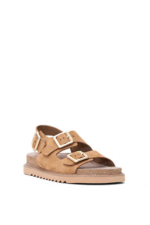 Mammamia D25YS-2630 Kadın Hakiki Deri Düz Sandalet Camel