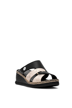 Mammamia D25YT-1265 Kadın Hakiki Deri Dolgu Topuk Terlik Siyah