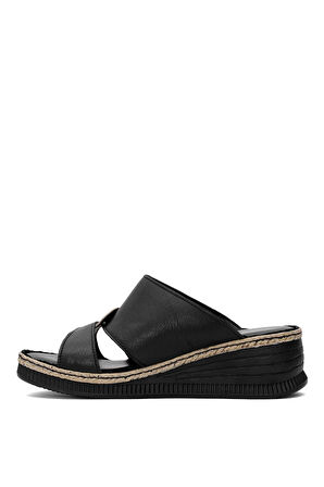 Mammamia D25YT-1265 Kadın Hakiki Deri Dolgu Topuk Terlik Siyah