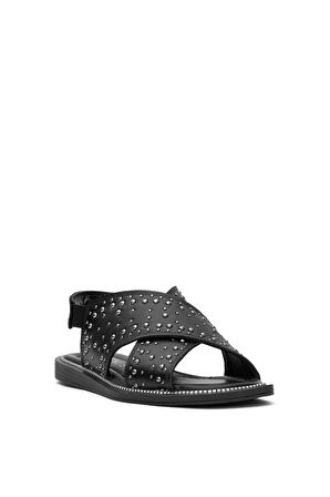 Venüs 2512204Y Kadın Hakiki Deri Düz Sandalet Siyah