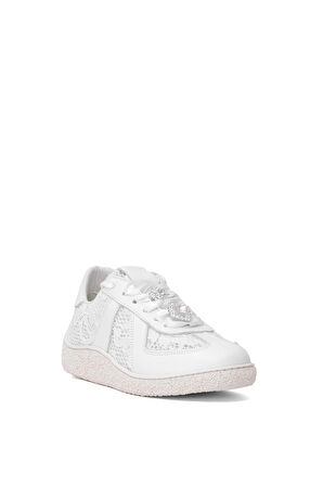 Elit DK34135 Kadın Hakiki Deri Taşlı Casual Ayakkabı Beyaz