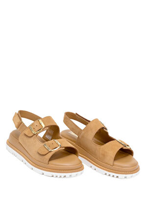 Elit Lexa Kadın Hakiki Deri Düz Sandalet Taba