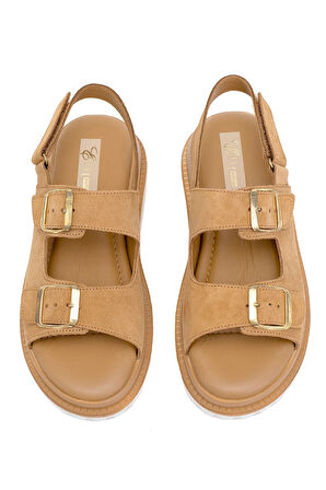 Elit Lexa Kadın Hakiki Deri Düz Sandalet Taba