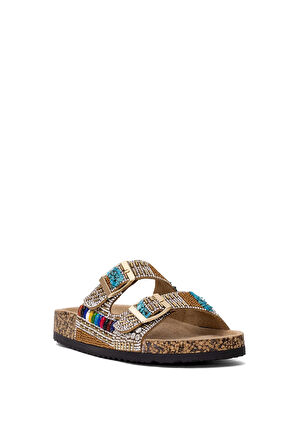 Guja 25Y102-2 Kadın Taşlı Düz Terlik Camel