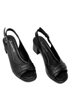 Elit Koc22-18 Kadın Hakiki Deri Topuklu Sandalet Siyah