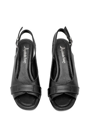 Elit Koc22-18 Kadın Hakiki Deri Topuklu Sandalet Siyah