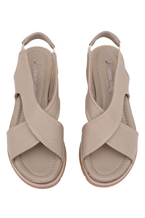 Elit Koc25-62 Kadın Hakiki Deri Dolgu Topuk Sandalet Bej