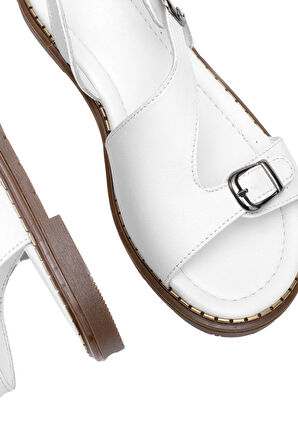 Elit Daria Kadın Hakiki Deri Düz Sandalet Beyaz