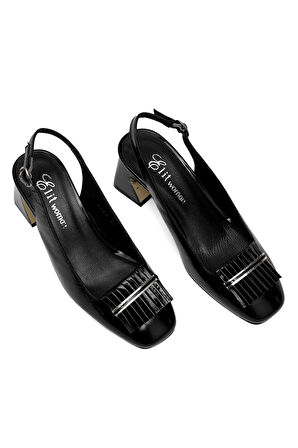 Elit Nivara Kadın Hakiki Deri Klasik Topuklu Ayakkabı Siyah