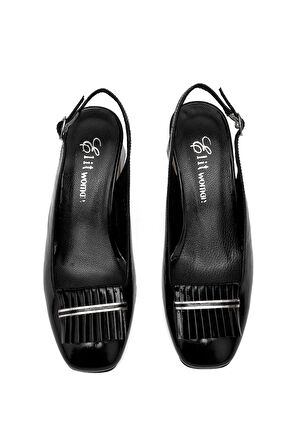 Elit Nivara Kadın Hakiki Deri Klasik Topuklu Ayakkabı Siyah