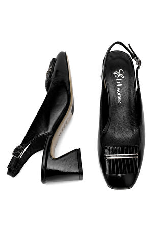Elit Nivara Kadın Hakiki Deri Klasik Topuklu Ayakkabı Siyah