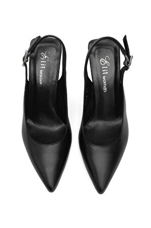 Elit Calissa Kadın Hakiki Deri Klasik Topuklu Ayakkabı Siyah