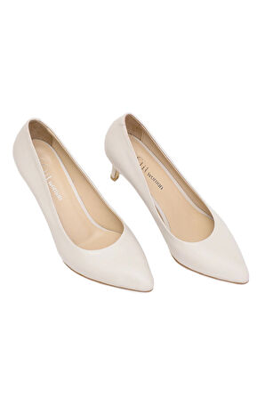 Elit Selestia Kadın Hakiki Deri Stiletto Bej