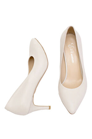 Elit Selestia Kadın Hakiki Deri Stiletto Bej