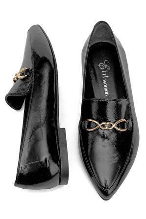 Elit Fiora Kadın Hakiki Rugan Deri Casual Ayakkabı Siyah