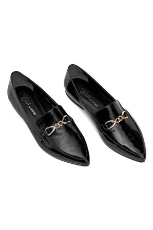 Elit Fiora Kadın Hakiki Rugan Deri Casual Ayakkabı Siyah