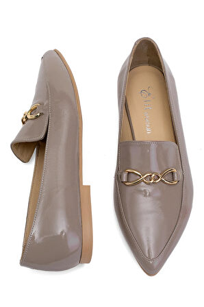 Elit Fiora Kadın Hakiki Rugan Deri Casual Ayakkabı Vizon